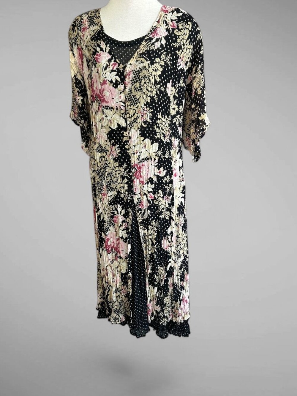 Lola P. Prairie Dress Y2K Black Floral Grunge Whimsigoth Tie Back Size 1X